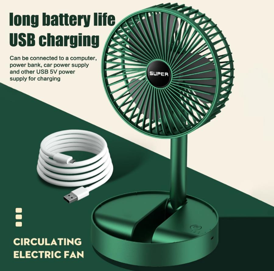 kipas angin Mini Portable USB Rechargeable silent Foldable retractable Swingable 3-speed Electric Fan Desktop viral Household camping Fan