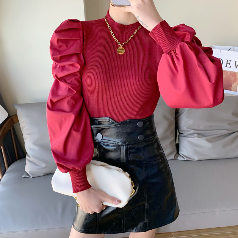 Women Plain T Shirt  Wummer Loose Tops Korean Puff Sleeves Round Neck Midi Sleeve Casual Tee Shirt