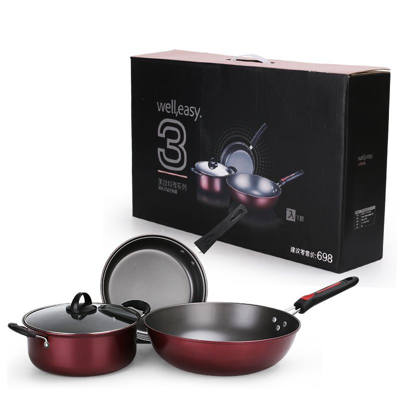 3in1 Non Stick Gastronomy Series Cookware Non-Stick Wok Pot Pan With Lid Periuk Set Periuk Pengukus Kuali