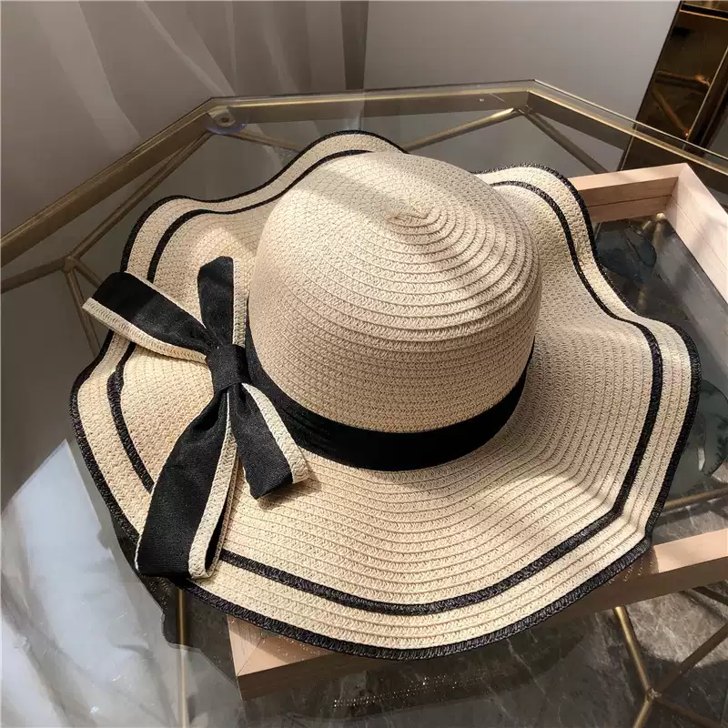 SKDK Wanita Pantai Topi Jerami Jazz Sunshade Panama Trilby Topi Fedora Gangster Cap