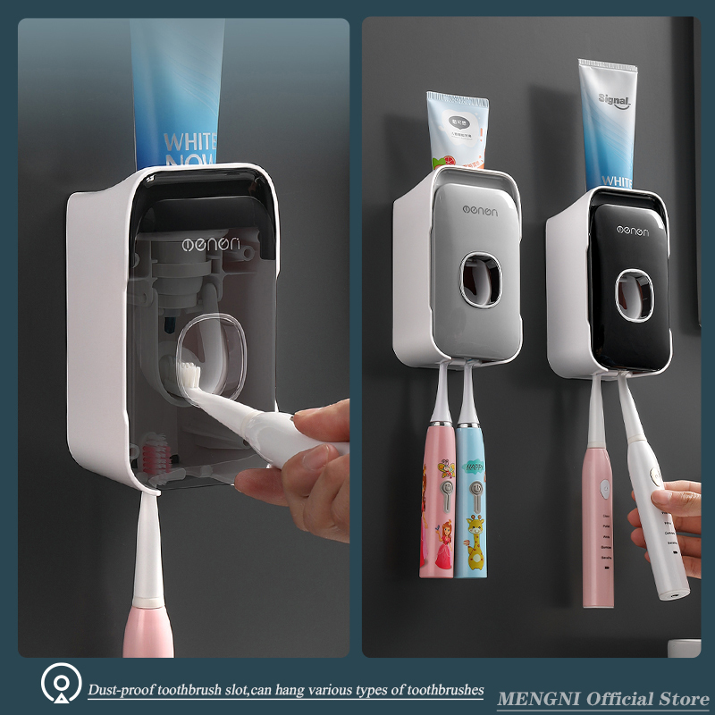 Automatic Toothpaste Dispenser Toothbrush Holder Wall Mounted Rack Toothpaste Squeezer Bathroom Accessories Set