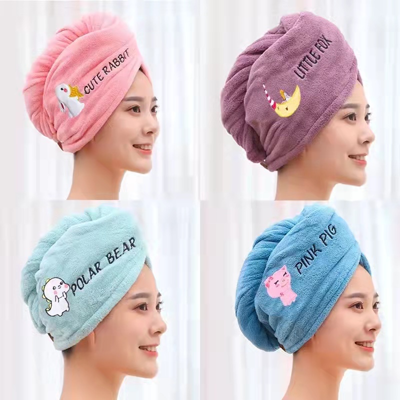 Jun shop Shower Cap Wrapped Towels Wrap Towel Korean Cute Quick Dry Hair Cap Turban Wrap Towel Hat Bathroom Hair Shower