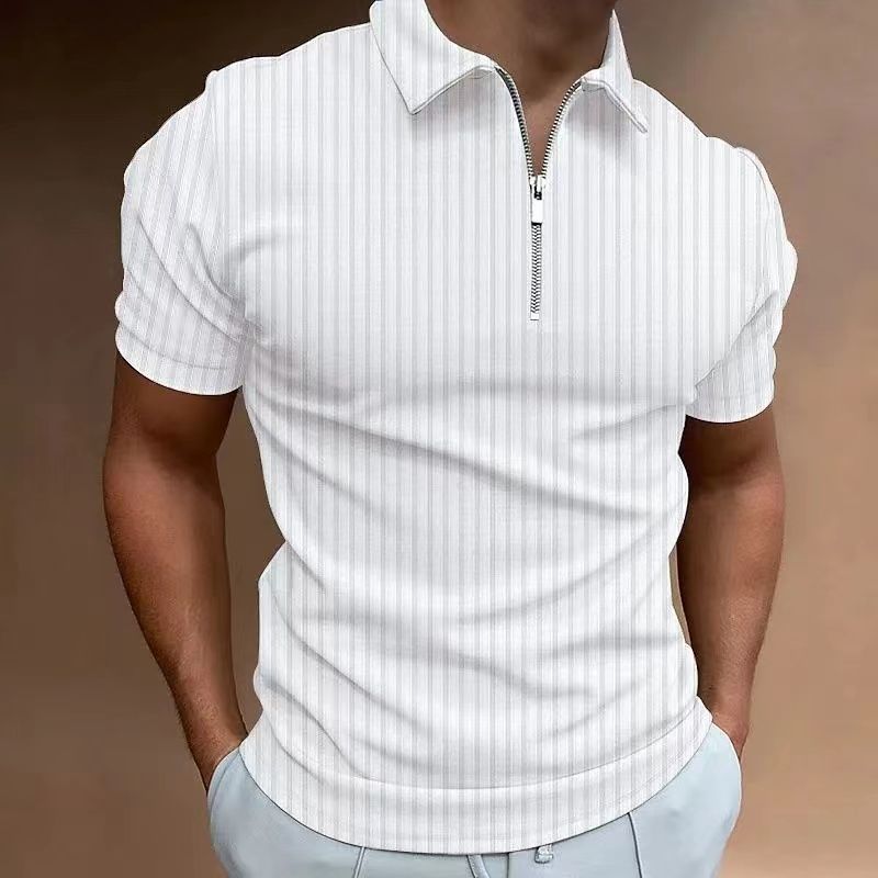 cross-border summer European and American POLO shirt zipper striped short-sleeved men's polo shirt