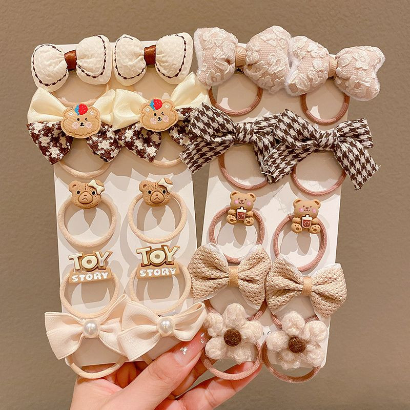 [20 pics]Milky coffee color hair band children's bow rubber band hair accessory little girl high hair rope does not hurt hair rubber band headwear