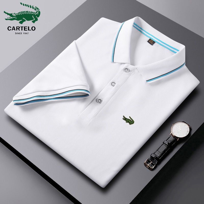 Cartile Crocodile Genuine Men's Short Sleeve T T-shirt polo Shirt Male Half Sleeve Lapel Loose Casual Middle-Aged and Young Top