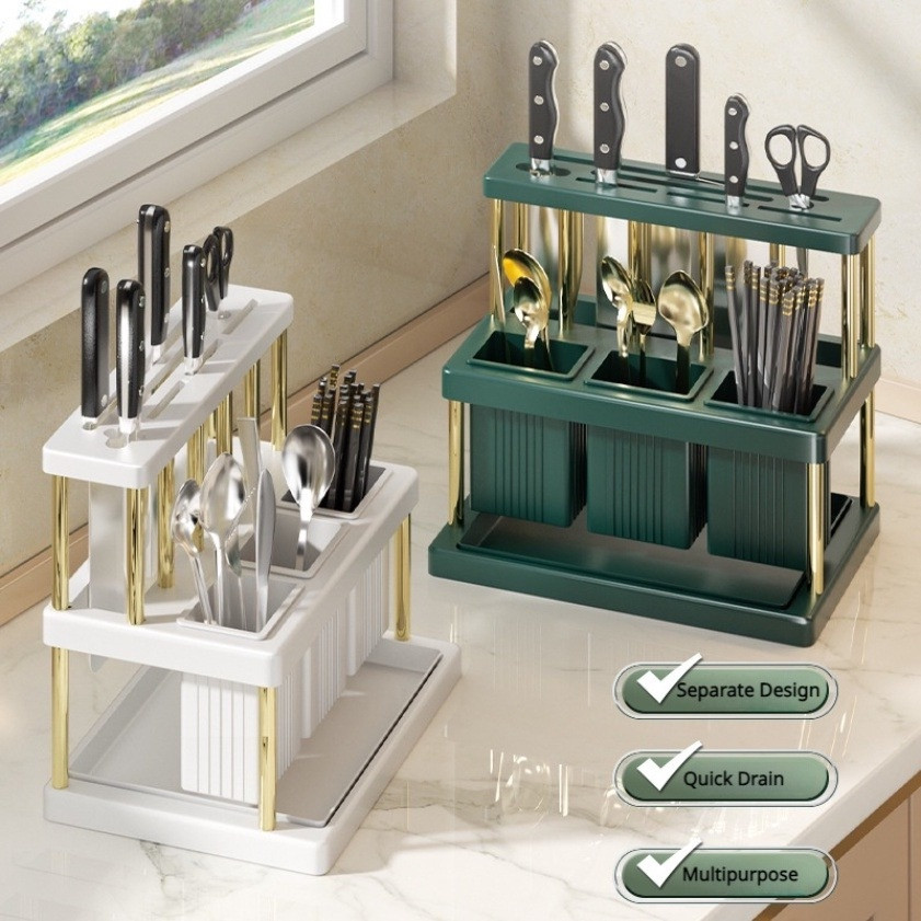 Kitchen Rac Knife Storage Rack Cutlery Chopstick Drainer Holder Rak Pisau Rak Dapur Holder Rak Sudu